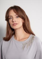 Gray women's blouse with zircons BLUDT-0163-91(W23)-03