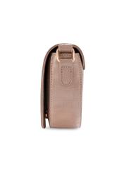 Beige semi-circular women's messenger bag TOREC-1184-1D(W26), product view from the side on a white background.