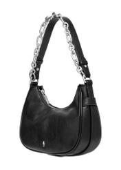 Black women's hobo bag with a jewelry-style accent TOREC-1326-99(Z26), angled product view on a white background.