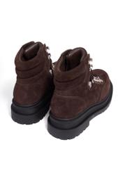 Women's dark brown suede ankle boots BUTYD-1354-1I(Z26), back view of the product on a white background.