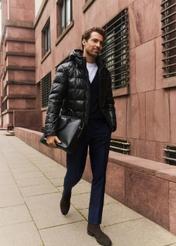 Black men's leather insulated jacket KURMS-0376-1127(Z25)