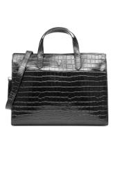 Black large croco leather handbag TORES-1132-9G(Z26) - front product view, on white background.
