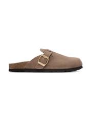 Women's suede camel flip-flops BUTYD-1267-1D(W26), side view of the product on a white background.