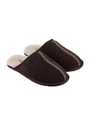 Men's dark brown suede slippers BUTYM-0552-1I(Z26), angled product view on a white background.