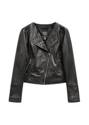Women's black leather biker jacket KURDS-0273-99(KS) - front product view, on white background.