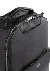Large black leather men's backpack PLCMS-0019A-99(Z25) - close-up of detail on white background.