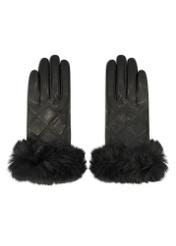Women's leather gloves with rabbit fur REKDS-0071A-99(Z25), product view from the front on a white background.