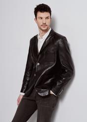 Men's black leather jacket KURMS-0161-1116(W24)-01