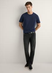 Men's navy cotton T-shirt TSHMT-0140-7E(W26), front view of the product on the model. Full body visible.