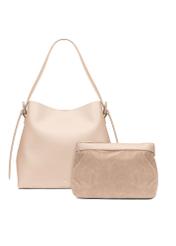 Beige women's shopper handbag TOREC-0903-1B(W26), product view with cosmetic bag on white background.