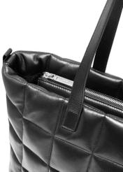 Large black leather quilted handbag TORES-1196-99(Z25), close-up view of the product detail on a white background.
