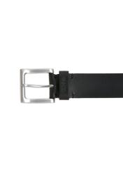 Black leather men's belt with square buckle PASMS-0254-99(W24)-03