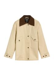 Beige women's oversize jacket KURDT-0615-81(Z25), product view from the front on a white background.
