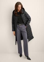 Black women's jacket with natural insulation KURDT-0691-99(Z26), front view of the product on a model. Full body visible.