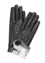 Black women's leather gloves with fur REKDS-0091-99(Z25) - front product view on white background.