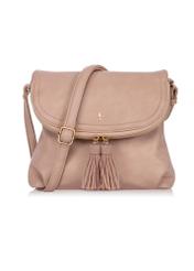 Pink women's handbag with tassels TOREC-0761-32(W23)-01