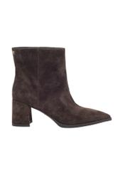 Dark brown suede women's ankle boots BUTYD-1337-1I(Z26), side product view on white background.