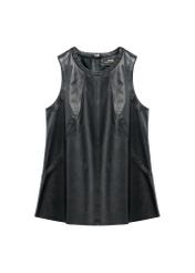 Women's black leather blouse KOSDS-0008-99(W26) - front product view, on white background.