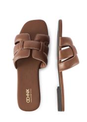 Camel leather women's flip-flops with braid BUTYD-1225-1D(W26), product view from above on white background.