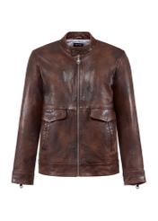 Brown men's vintage leather jacket KURMS-0356-2623(W25), front product view on white background.