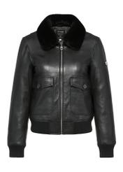 Black leather jacket with collar KURDS-0505-1283(Z24)-01