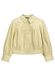 Light yellow women's leather jacket KURDS-0574-2A(W26) - front product view, on white background.