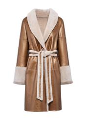 Leather beige double-sided women's sheepskin coat KOZDS-0081-5488(Z24)-02