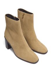 Women's beige suede ankle boots BUTYD-1304-1B(Z26). Front diagonal view on white background.
