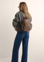 Brown women's imitation leather backpack TOREC-1246-1H(Z26), product view of a model's silhouette on a light background.