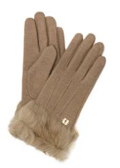 Beige women's wool gloves REKDF-0031A-81(Z25) - product view from above on a white background.