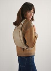 Women's beige waist bag TOREC-1131-1A(W26), product view on model's back. Half of the silhouette visible.