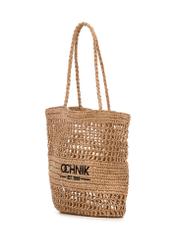 Beige straw women's shopper bag TOREC-0924-1E(W26), diagonal product view on a white background.