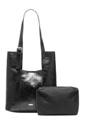 Black women's shopper bag TOREC-1086-99(Z25), front view of the product set on a white background.