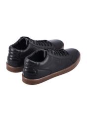 Black men's leather sneakers BUTYM-0405C-99(Z26) - diagonal product view, on a white background.