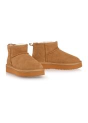 Cognac short women's snow boots BUTYD-1138-1F(Z26), diagonal product view on a white background.