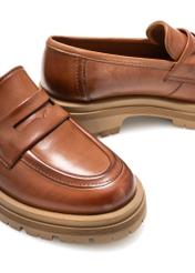 Women's brown leather moccasins BUTYD-1187-87(Z25), close-up of the product detail on a white background.