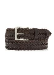 Dark brown braided men's belt PASMS-0282-1I(W26), front product view on white background.