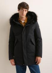 Men's black winter jacket KURMT-0446-99(Z26), front view on a model. Half-body shot.