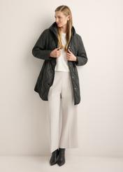 Women's black quilted jacket KURDT-0654-99(W26), front view of the product on the model. Full body visible.
