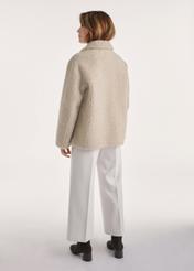 Beige women's fur coat FUTDP-0060-81(Z25), back view of the product on the model. Full body visible.