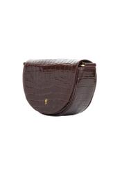 Burgundy semi-circular croco handbag TORES-1328-4D(Z26). Side view diagonally on a white background.