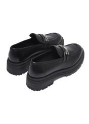 Women's black leather moccasins BUTYD-1190-99(Z26), product view from the back on a white background.