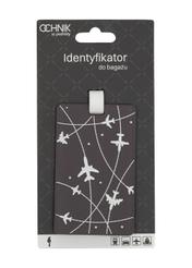 Luggage tag with airplanes AW-012-0013-9C(W26), product view with packaging on white background.
