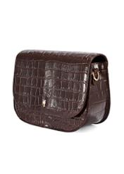 Brown leather croco handbag for women TORES-1129E-89(Z25), diagonal view of the product on a white background.