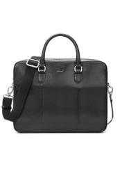 Black leather men's briefcase TORMS-0507-99(W26) - front product view, on white background.