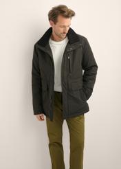 Black men's jacket KURMT-0442-99(Z26), front product view on model. Half silhouette visible.