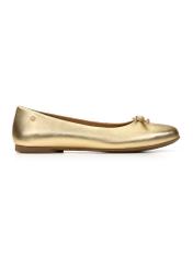 Women's gold leather ballet flats BUTYD-1248-2X(W26) - side product view, on white background.