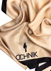 Light beige women's silk scarf SZADT-0188-1B(W26), close-up of the product logo on a white background.