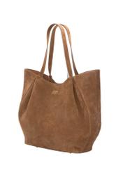 Women's cognac-colored suede shopper bag TORES-1358-1F(Z26), angled product view on a white background.