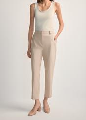 Beige women's pleated trousers SPODT-0090-1B(W26), front view of the product on the model. Half of the silhouette visible.